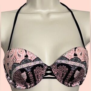 Victoria’s Secret Beach Bandeau Push Up Bikini Top | 32C | Pink & Black Paisley